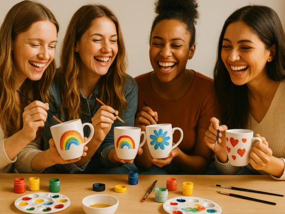 Tassen bemalen erfreut vor allem Mädels, die was zu feiern haben. Es macht einfach Spaß und ist ein kreatives Event Format