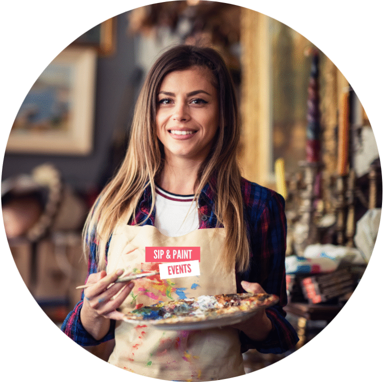 sipandpaint.events ist die Platform für Online Marketing für Künstler - hier eine Künstlerin, die happy ist mit der Seite